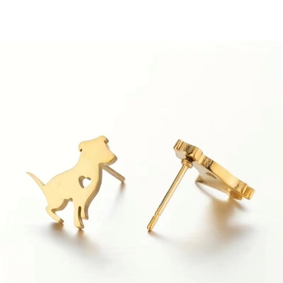 Cute Gold Dog Earrings with Hallow Heart - Picture 2 of 4